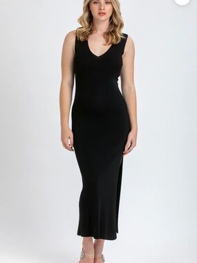 Pietro Brunelli Black Sleeveless V-Neck Maxi Dress Maternity Medium Large G